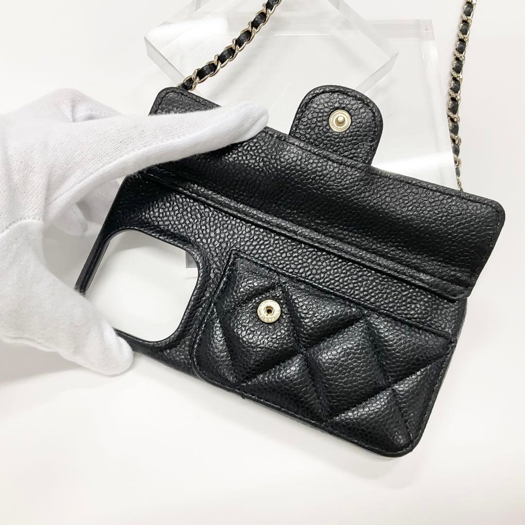 シャネル ココマーク マトラッセ キャビアスキン iPhone14pro ケース