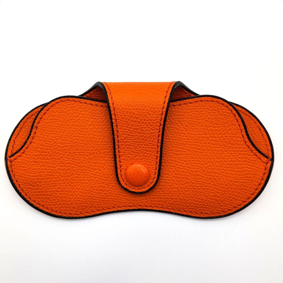 【美品】 ヴァレクストラ Valextra レザー メガネケース オレンジ