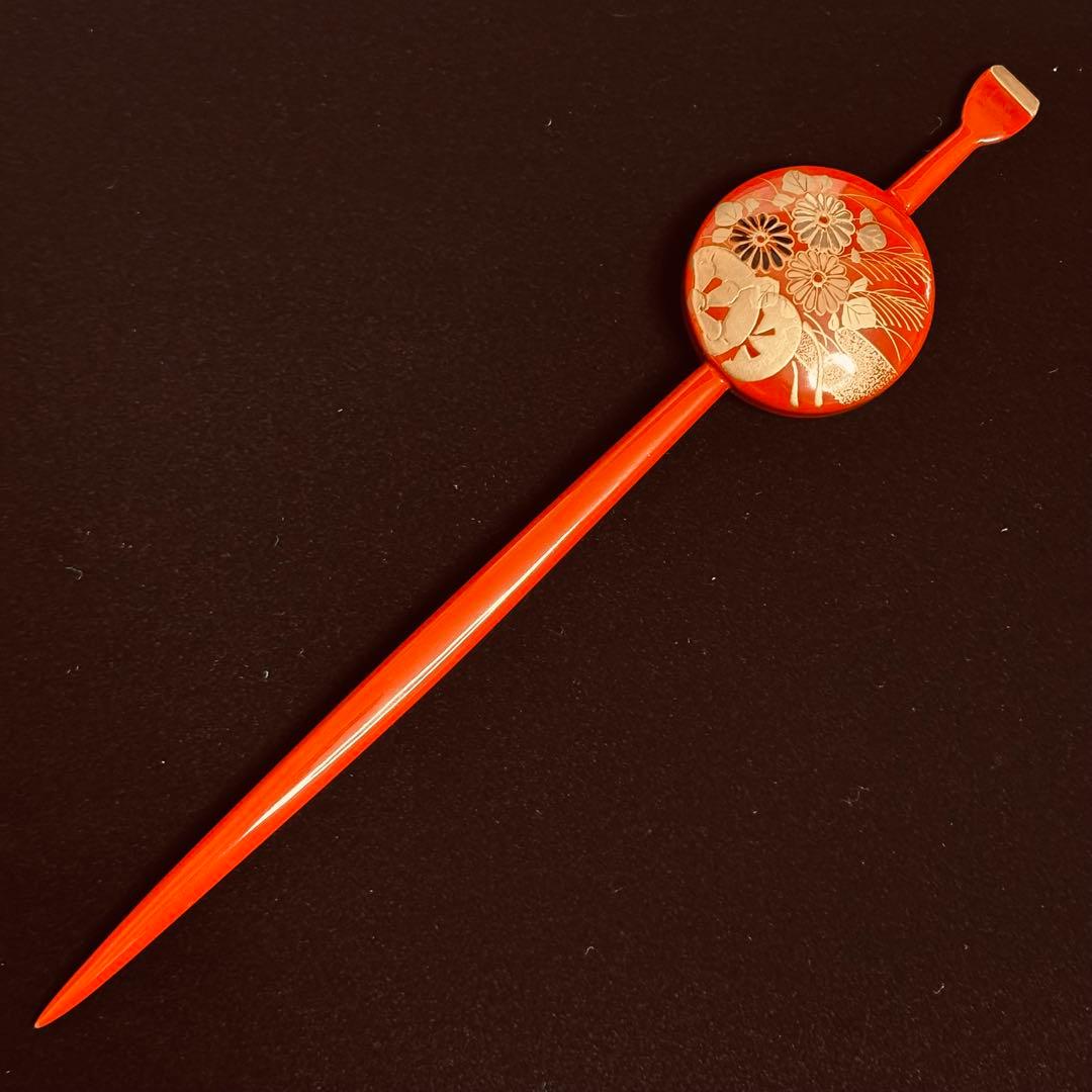 かづら清老舗　櫛　簪　笹　純金本漆蒔絵　銘あり　箱付き　京都