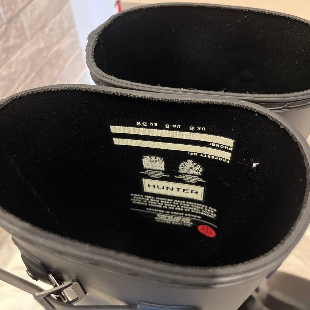 美品　HUNTER レインブーツブラック バックル付き　25cm