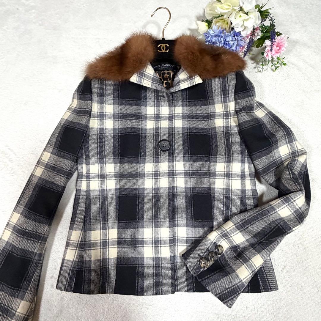 美品★DOLCE&GABBANA ドルガバ ファー付きジャケット チェック 40