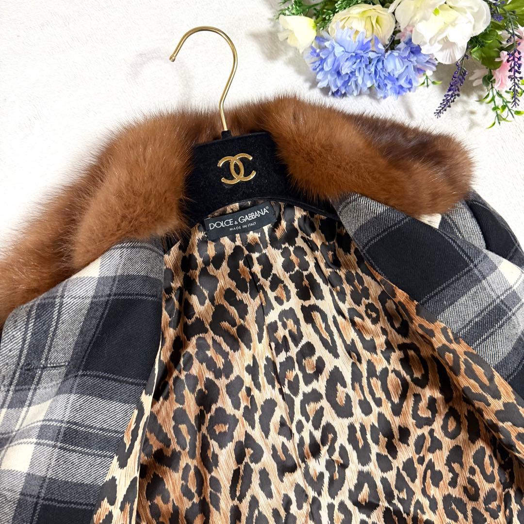 美品★DOLCE&GABBANA ドルガバ ファー付きジャケット チェック 40