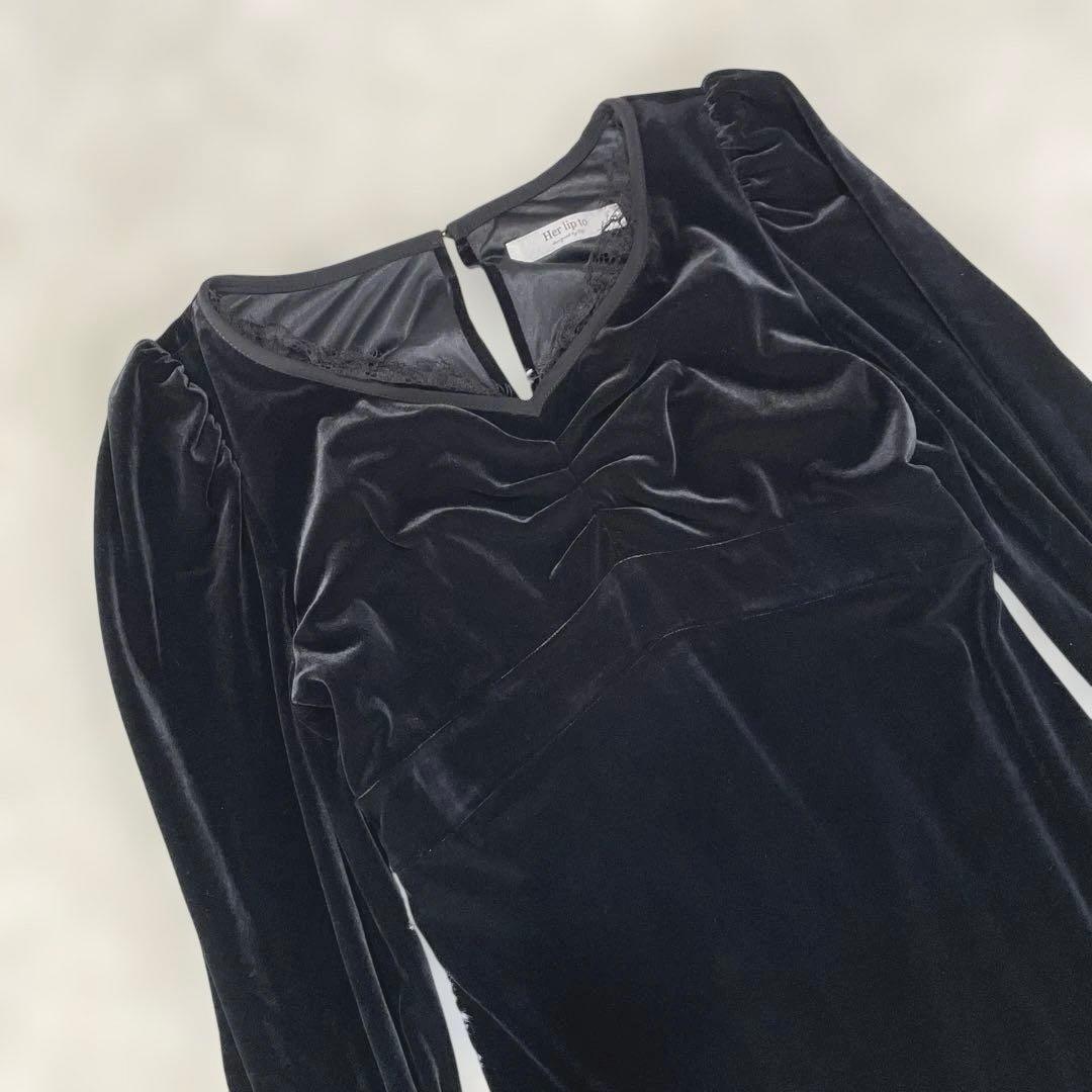 【即発送】Herlipto パーリップトゥ　ベロアワンピース　ブラック　ドレス