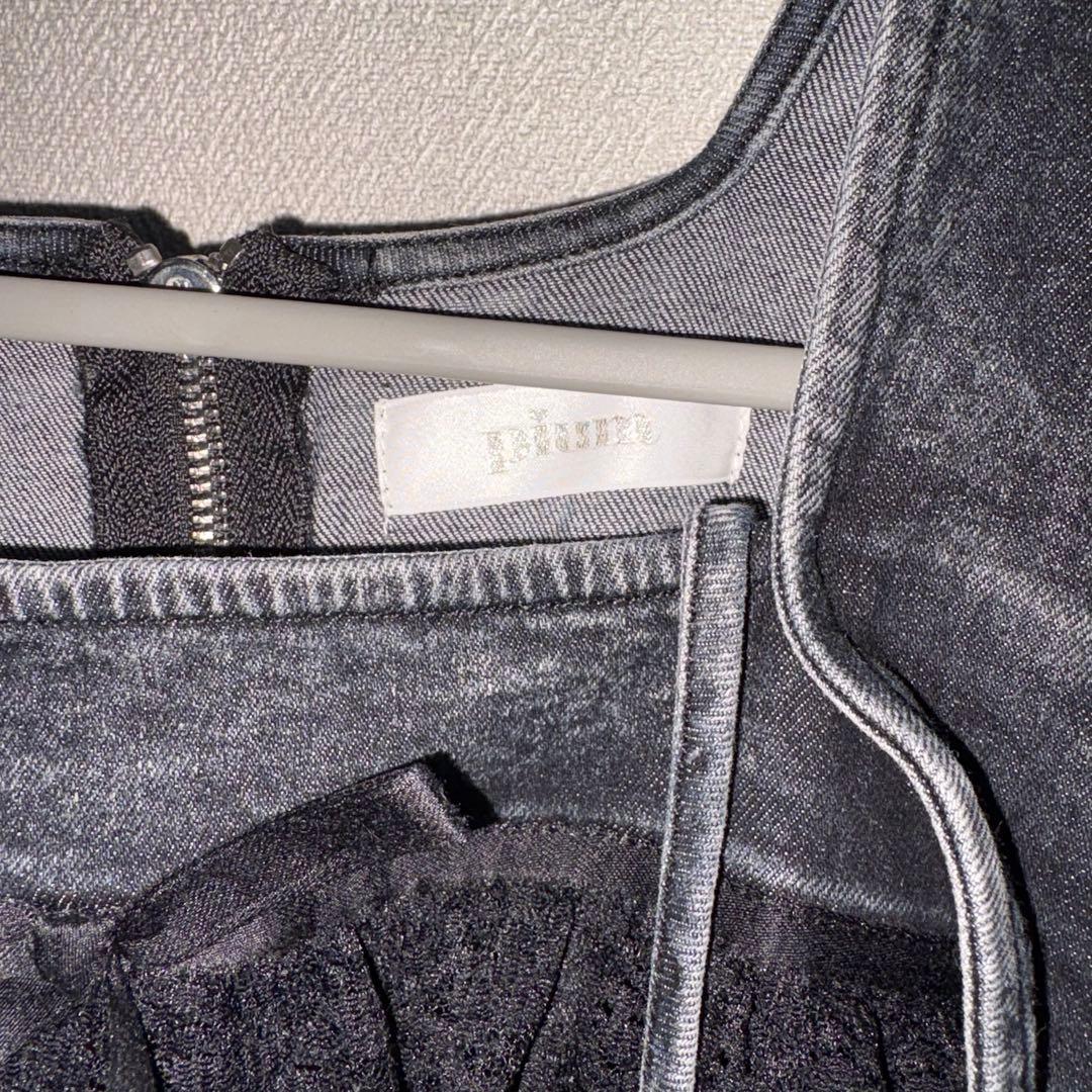 pium ティアードフリルミニワンピース ブラック デニムワンピース