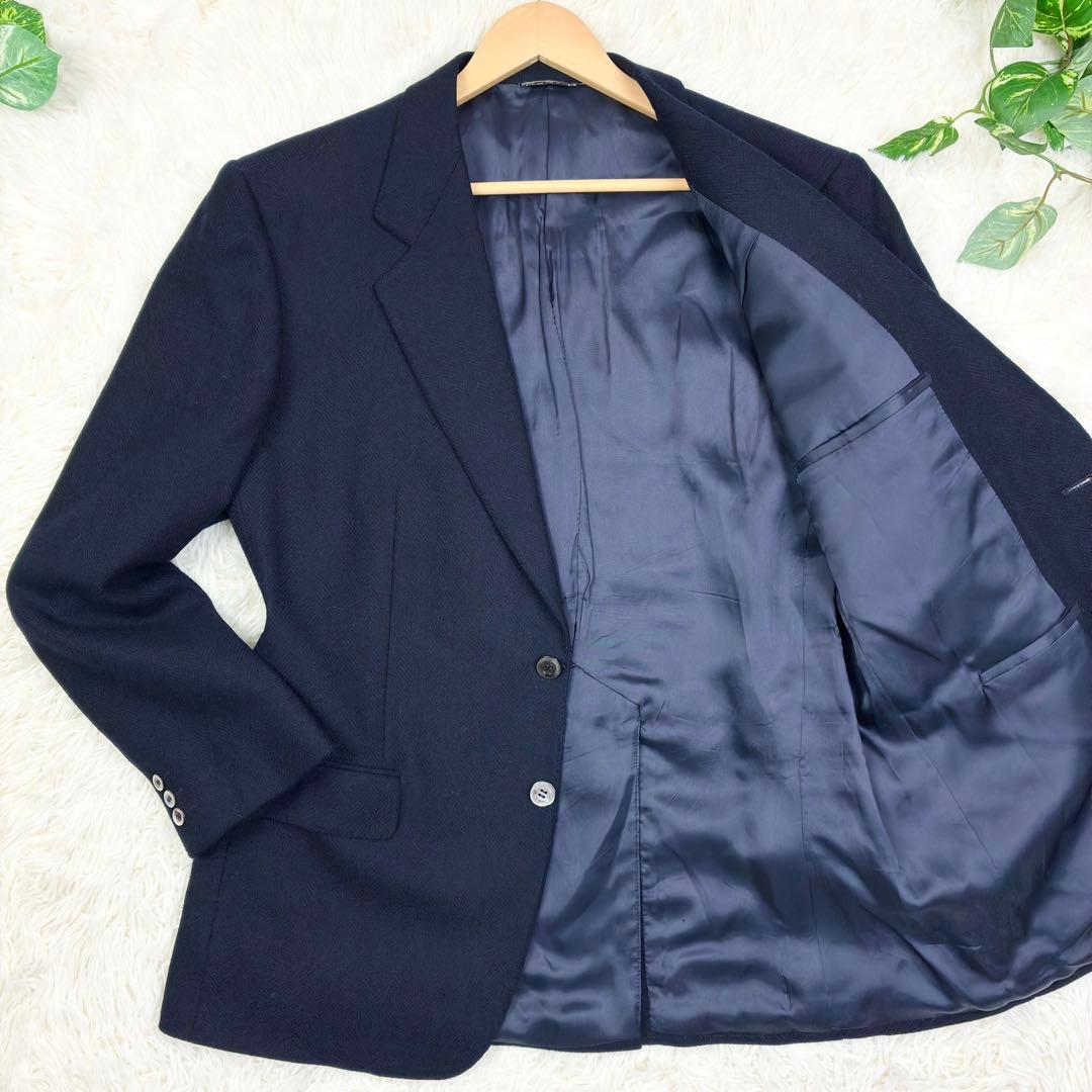 美品　エルメネジルドゼニア　ツイード　ヘリンボーン　紺ブレザー　貝ボタン　2XL