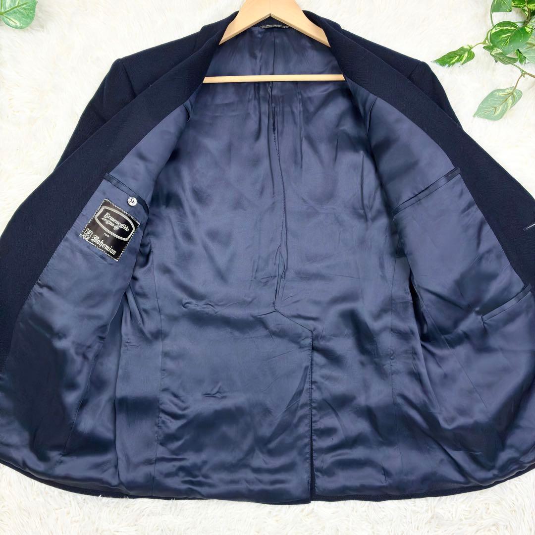 美品　エルメネジルドゼニア　ツイード　ヘリンボーン　紺ブレザー　貝ボタン　2XL