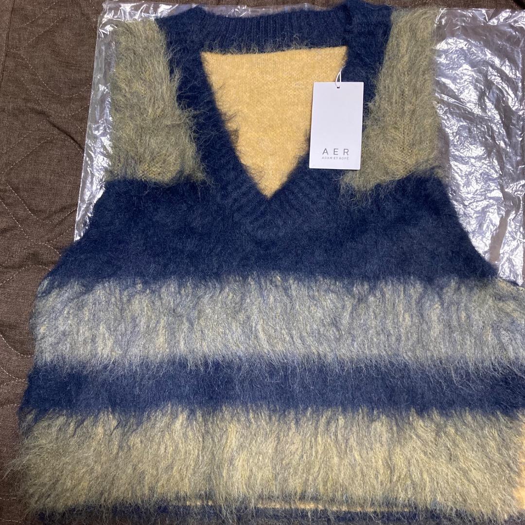 タグ付き【WEB限定】ブラッシュドボーダーベスト　ネイビー