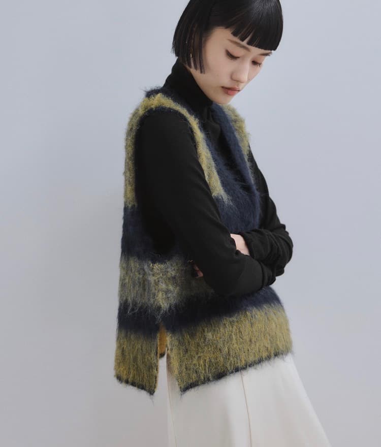 タグ付き【WEB限定】ブラッシュドボーダーベスト　ネイビー