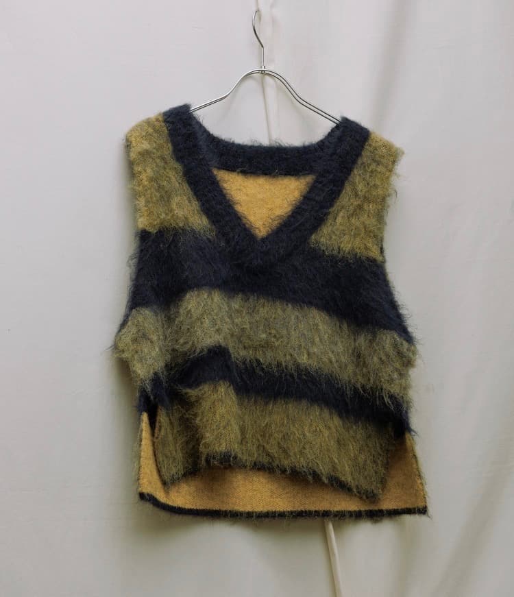 タグ付き【WEB限定】ブラッシュドボーダーベスト　ネイビー