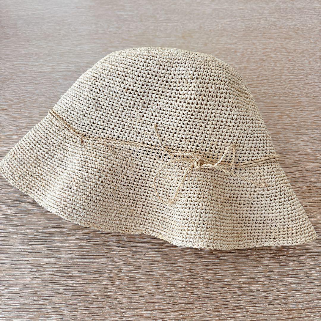 【美品】ヘレンカミンスキー　ラフィア　ハット　ベージュ　リボン