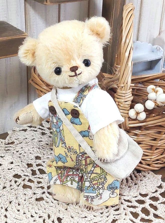 ハンドメイド テディベア ストレートモヘア ベージュ色 手作り