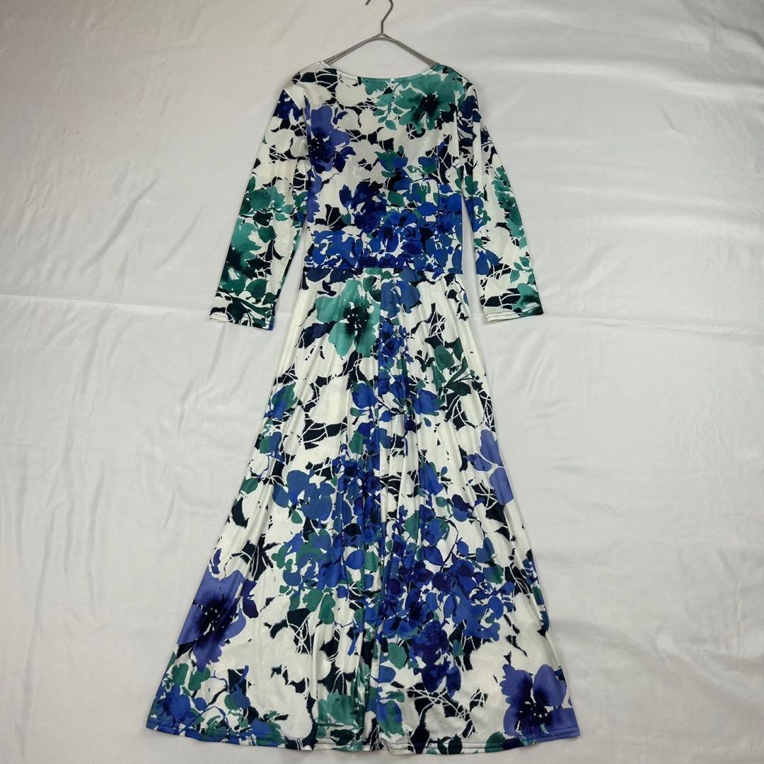 P34 新品未使用 F エジェリ ストレッチ 花柄 ロングワンピース レディース