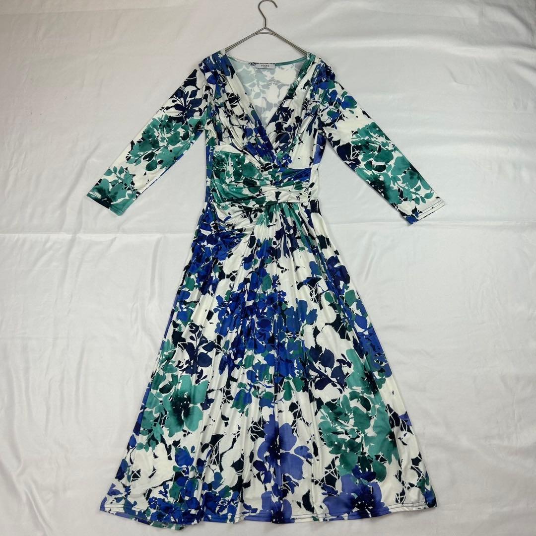 P34 新品未使用 F エジェリ ストレッチ 花柄 ロングワンピース レディース