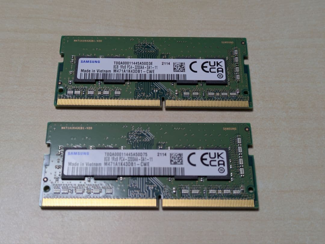 Samsung SODIMM DDR4 3200 8GB*2枚（16GB）