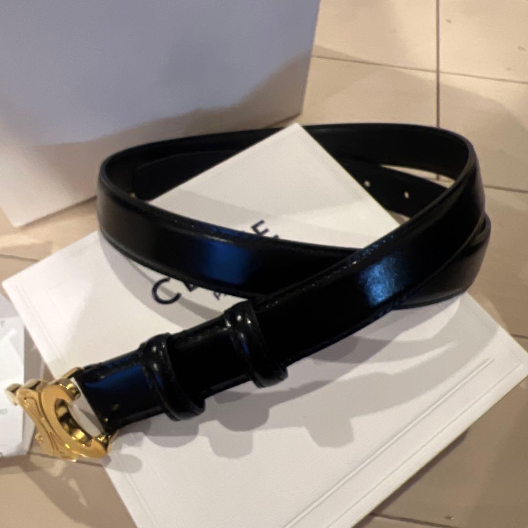 CELINE ブラックベルト ゴールドバックル