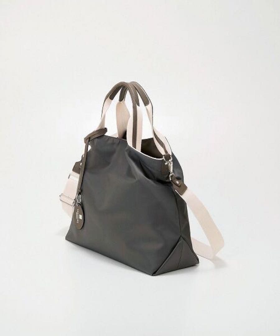 TOPKAPI ストライプハンドルナイロン2wayトートバッグ　ダークグレー