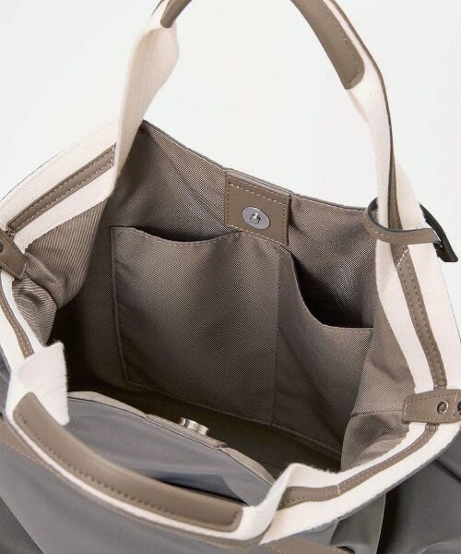 TOPKAPI ストライプハンドルナイロン2wayトートバッグ　ダークグレー