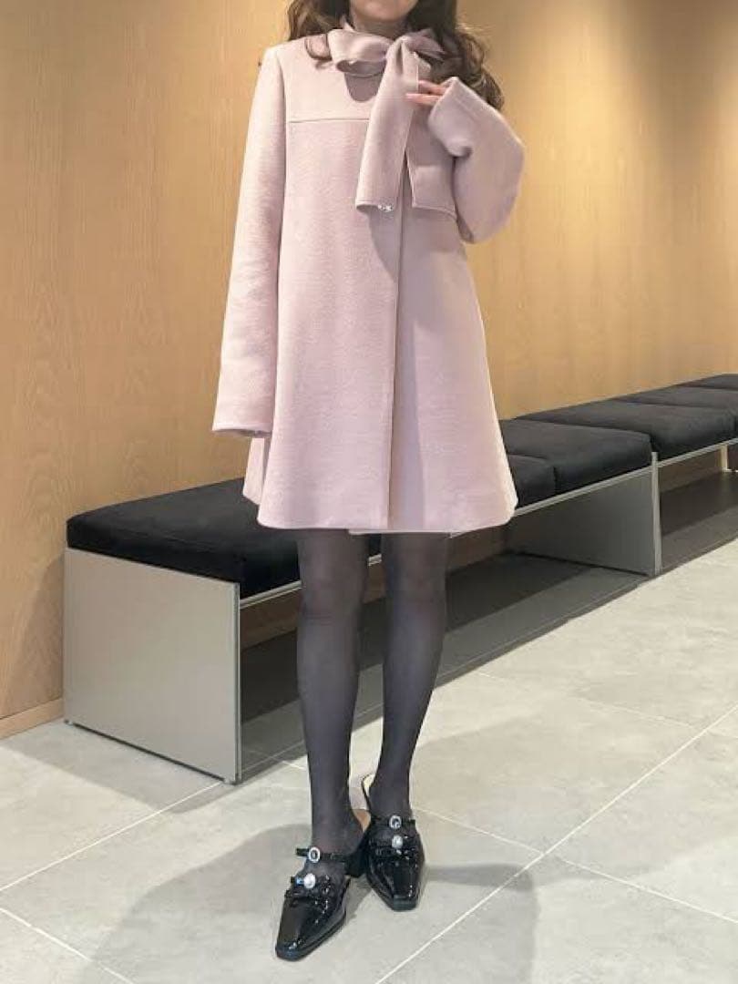 Aラインビジューリボンコート　リリーブラウン