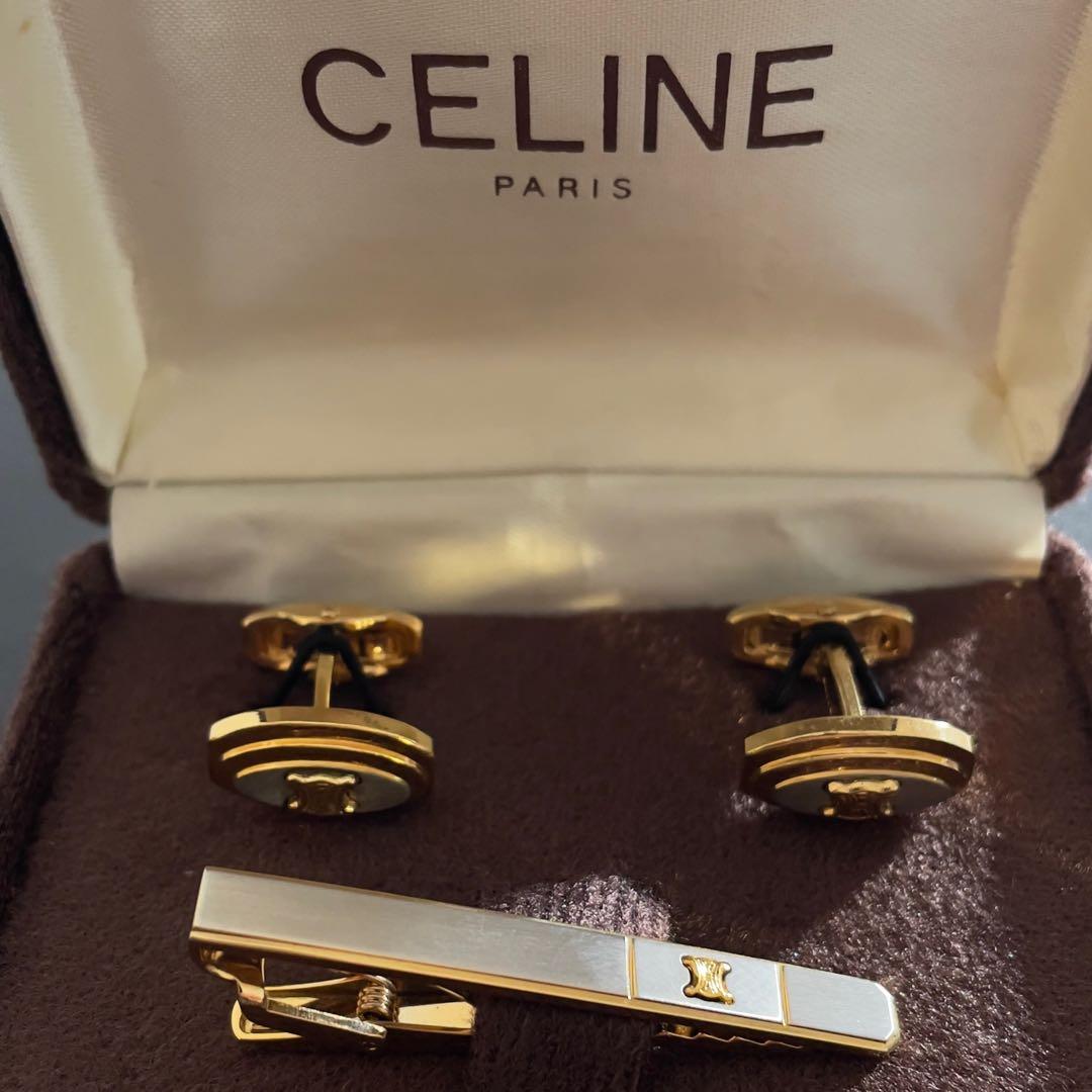 【希少】OLD CELINE セリーヌ コンビ ネクタイピン カフス 3点セット