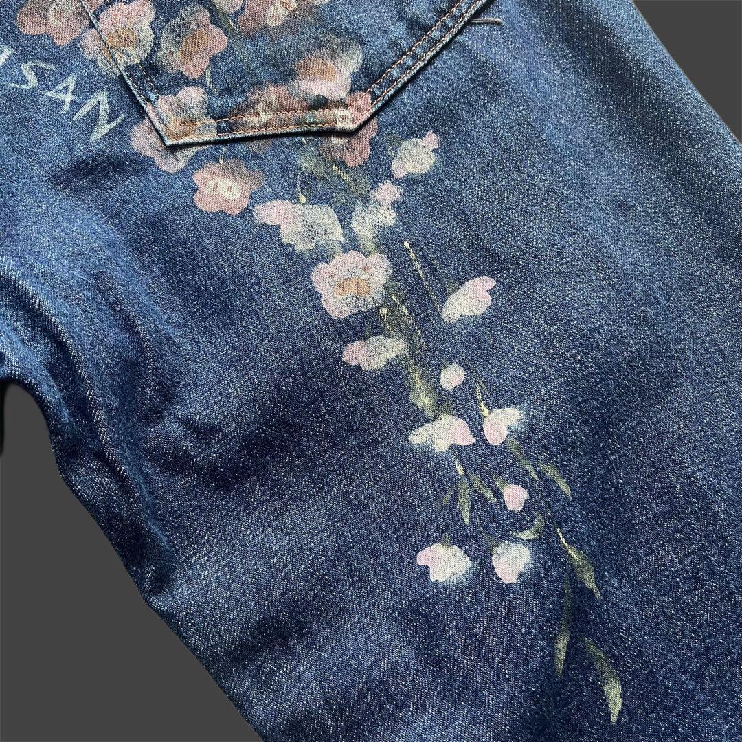 90s \"ダルチザン\" SD-301 極太 花柄ペイント デニムパンツ