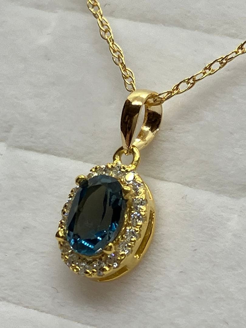 激安！天然ロンドンブルートパーズ ダイヤモンド K18 刻印 ネックレス