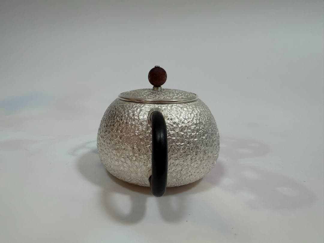 純銀製 丸形 唐木手 急須 銀瓶 煎茶道具