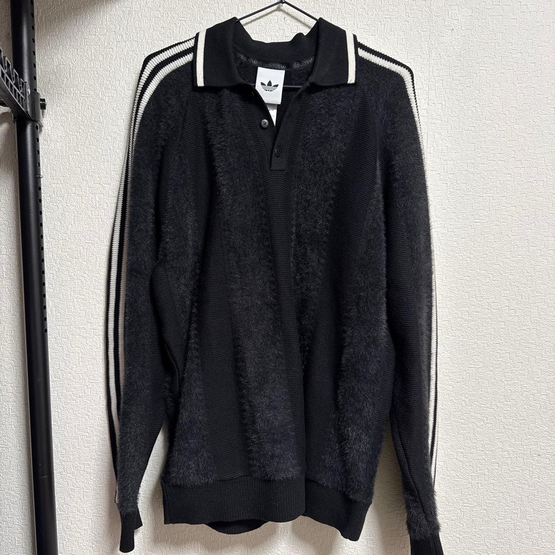 adidas PREMIUM KNITTED JERSEY ブラック ポロニット
