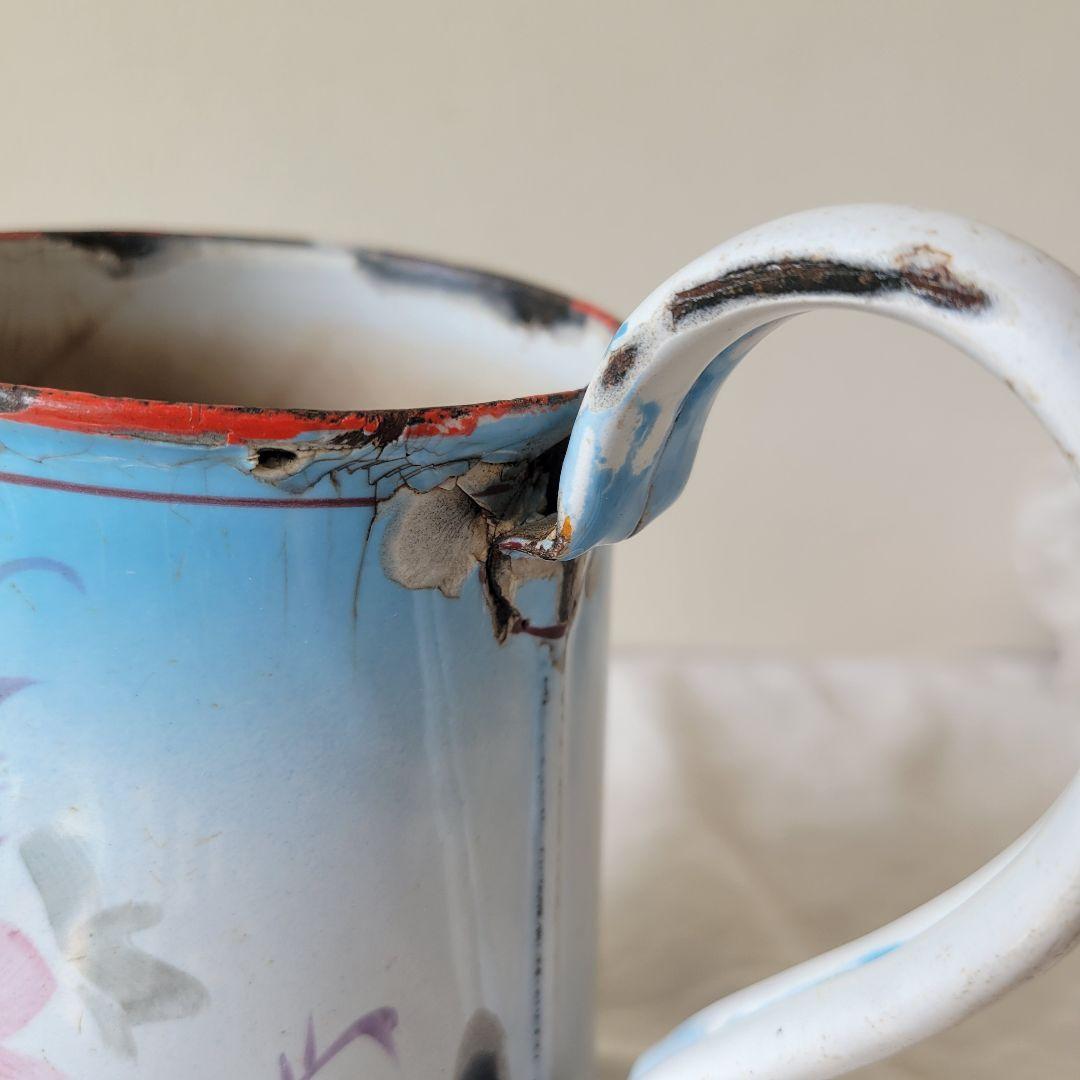 フランス　アンティーク　コーヒーポット　ホーロー　ブルー