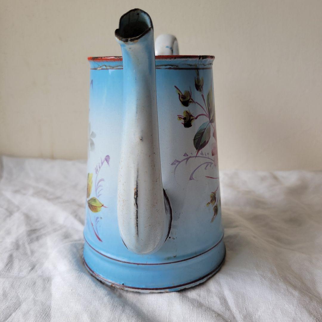 フランス　アンティーク　コーヒーポット　ホーロー　ブルー