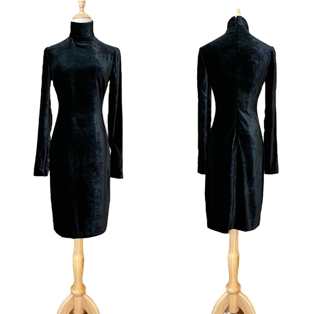 【ラルフローレンパープルレーベル】ハイネックベロアワンピース☆シルク混☆黒☆S