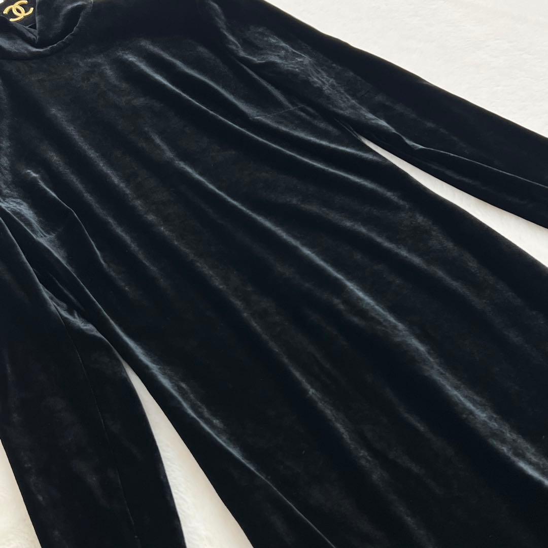 【ラルフローレンパープルレーベル】ハイネックベロアワンピース☆シルク混☆黒☆S