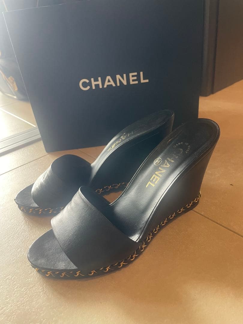 CHANEL ウェッジサンダル　チェーン39 ココマーク
