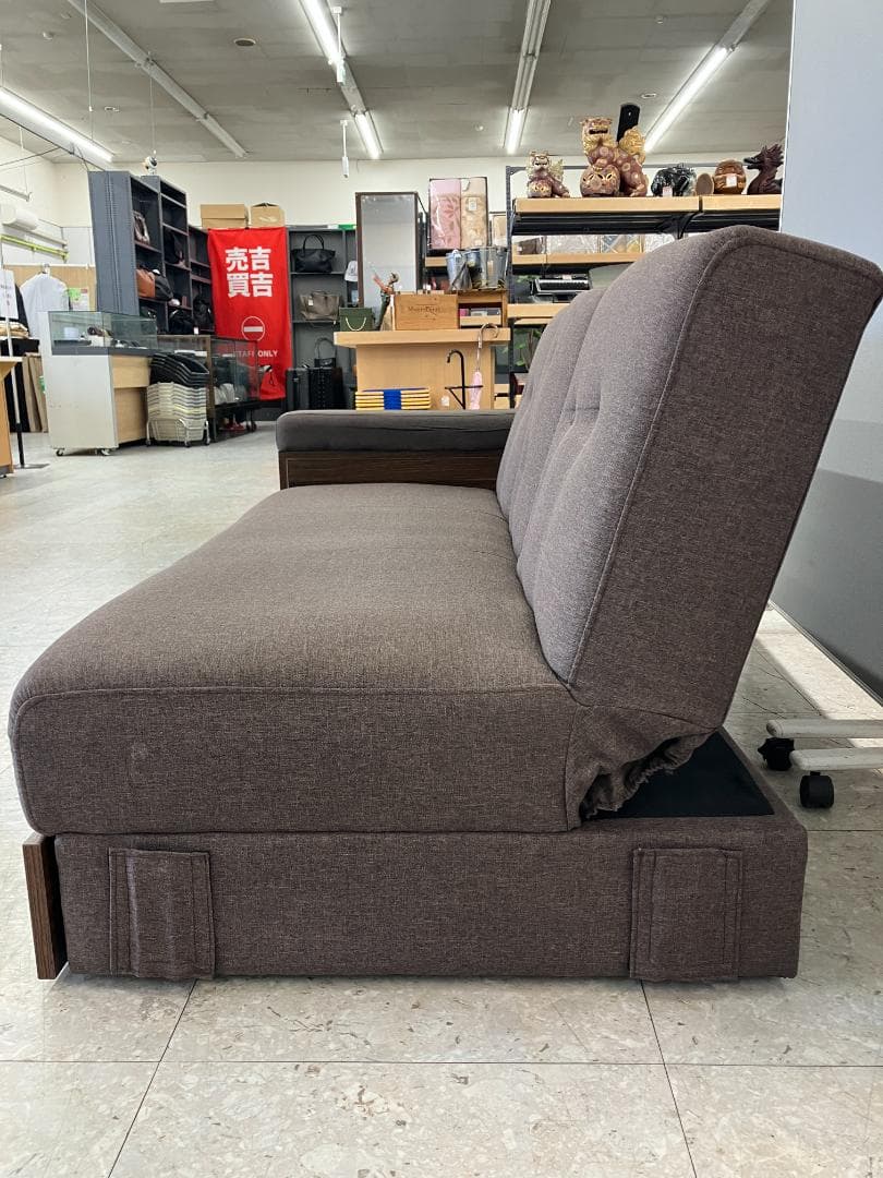 モダンデコ 2～3人掛け収納付き多機能ソファ ブラウン