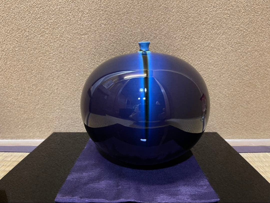 人間国宝三代徳田八十吉（正彦）燿彩線紋　壺