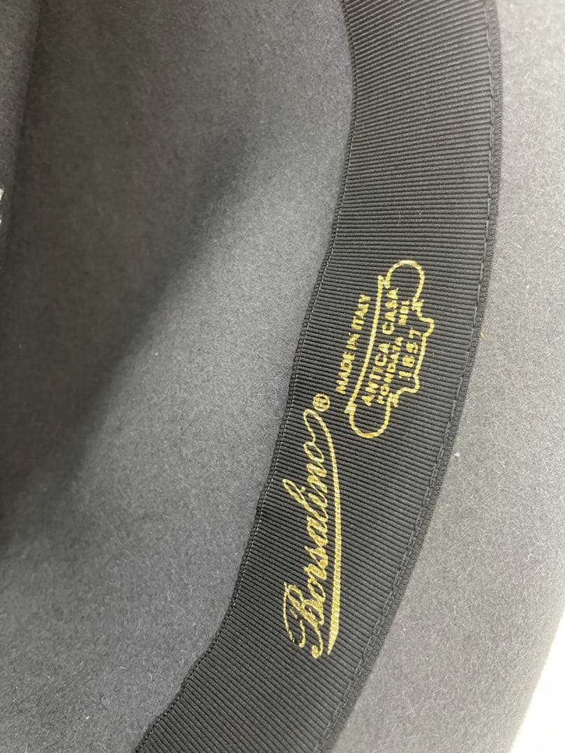 未使用品　ボルサリーノカーフレザーハット　グレー　フェルトウール秋冬お洒落滝マキ