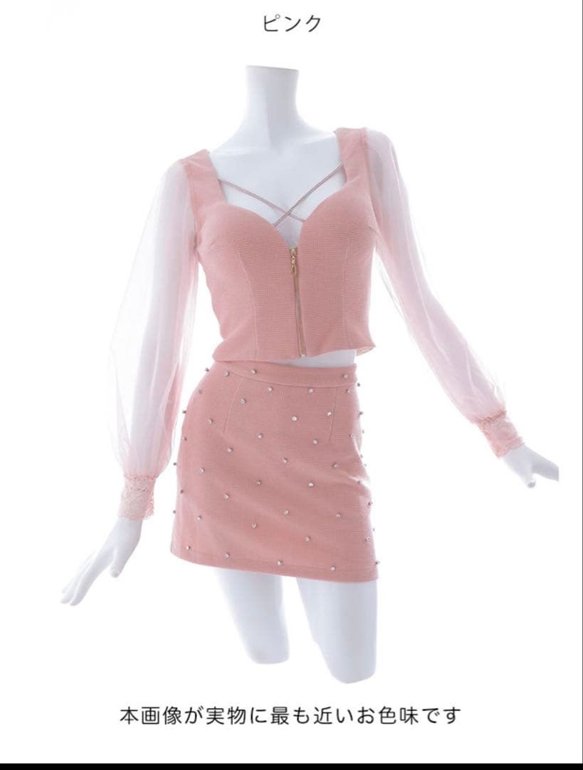 フロントジップセットアップミニドレス　キャバドレス　ピンク　Lサイズ　美品