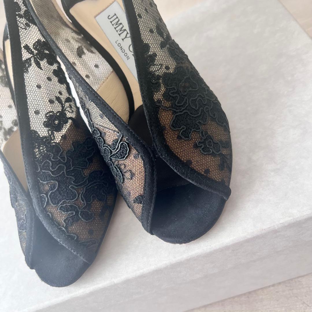 美品✨ ジミーチュウ レース オープントゥパンプス 34 ブラック