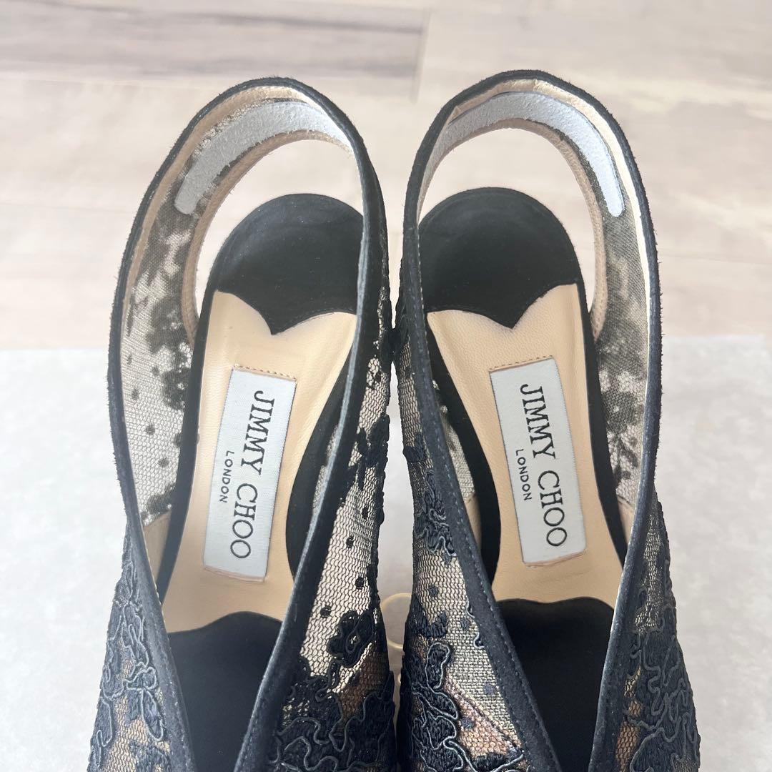 美品✨ ジミーチュウ レース オープントゥパンプス 34 ブラック