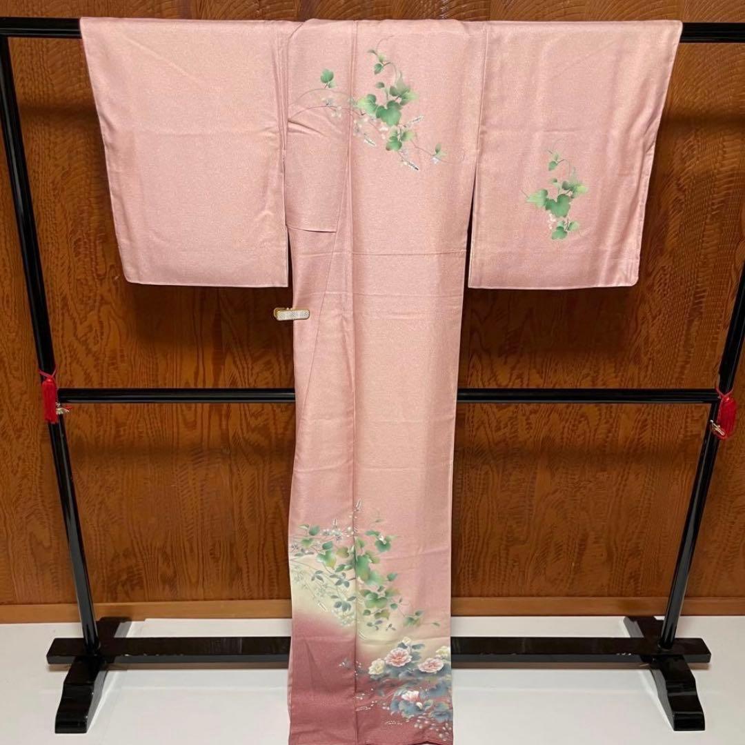 ぽ*ん様 付下げ 牡丹 萩 唐草文 正絹 裄67 トールサイズ v209