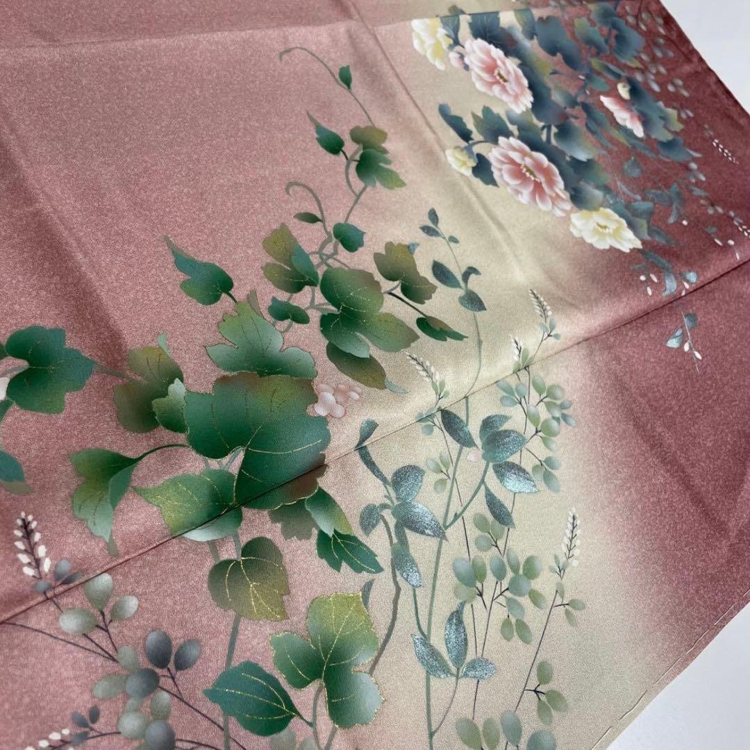 ぽ*ん様 付下げ 牡丹 萩 唐草文 正絹 裄67 トールサイズ v209