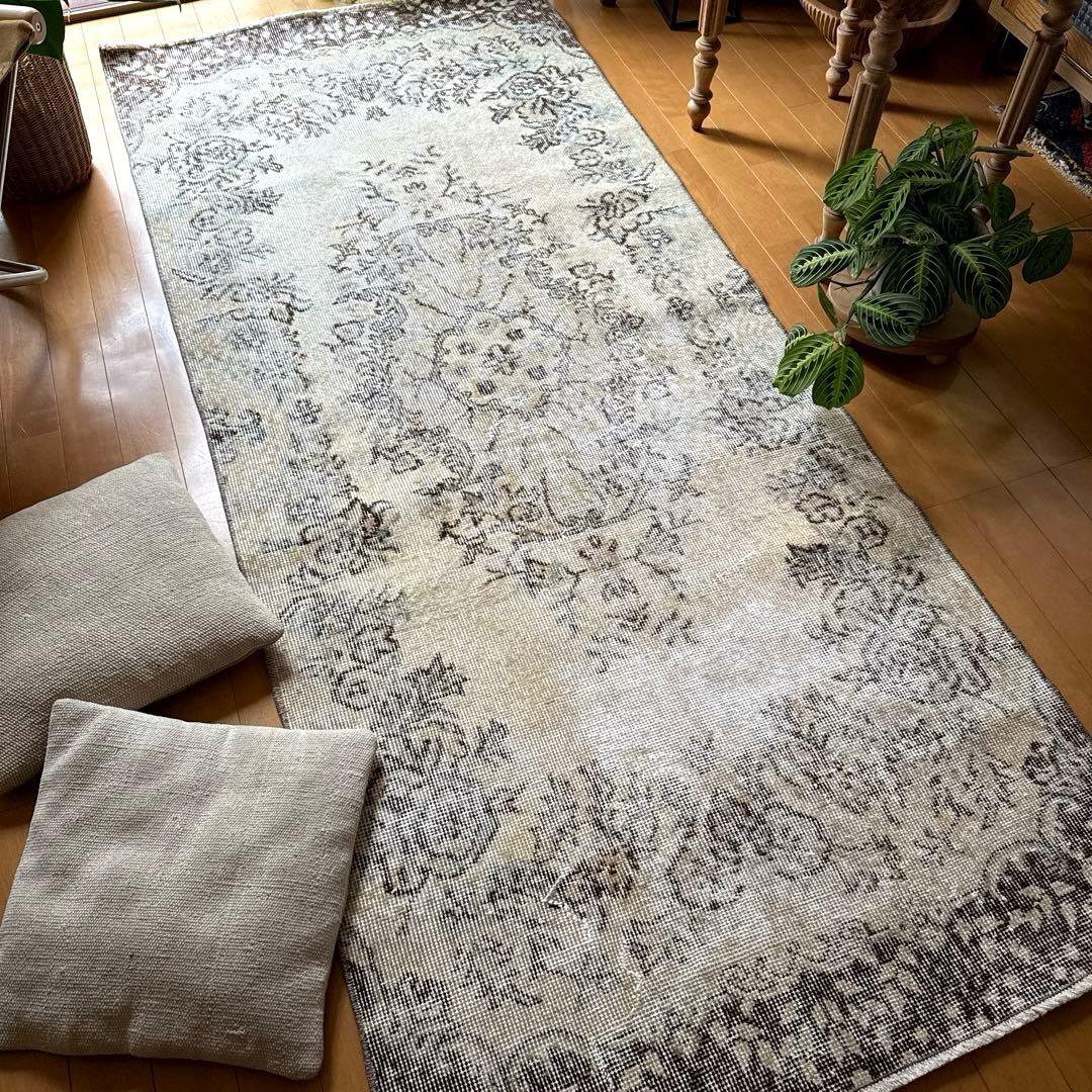 88×211 ナチュラルカラー　ブラウン　メダリオン　トルコヴィンテージラグ