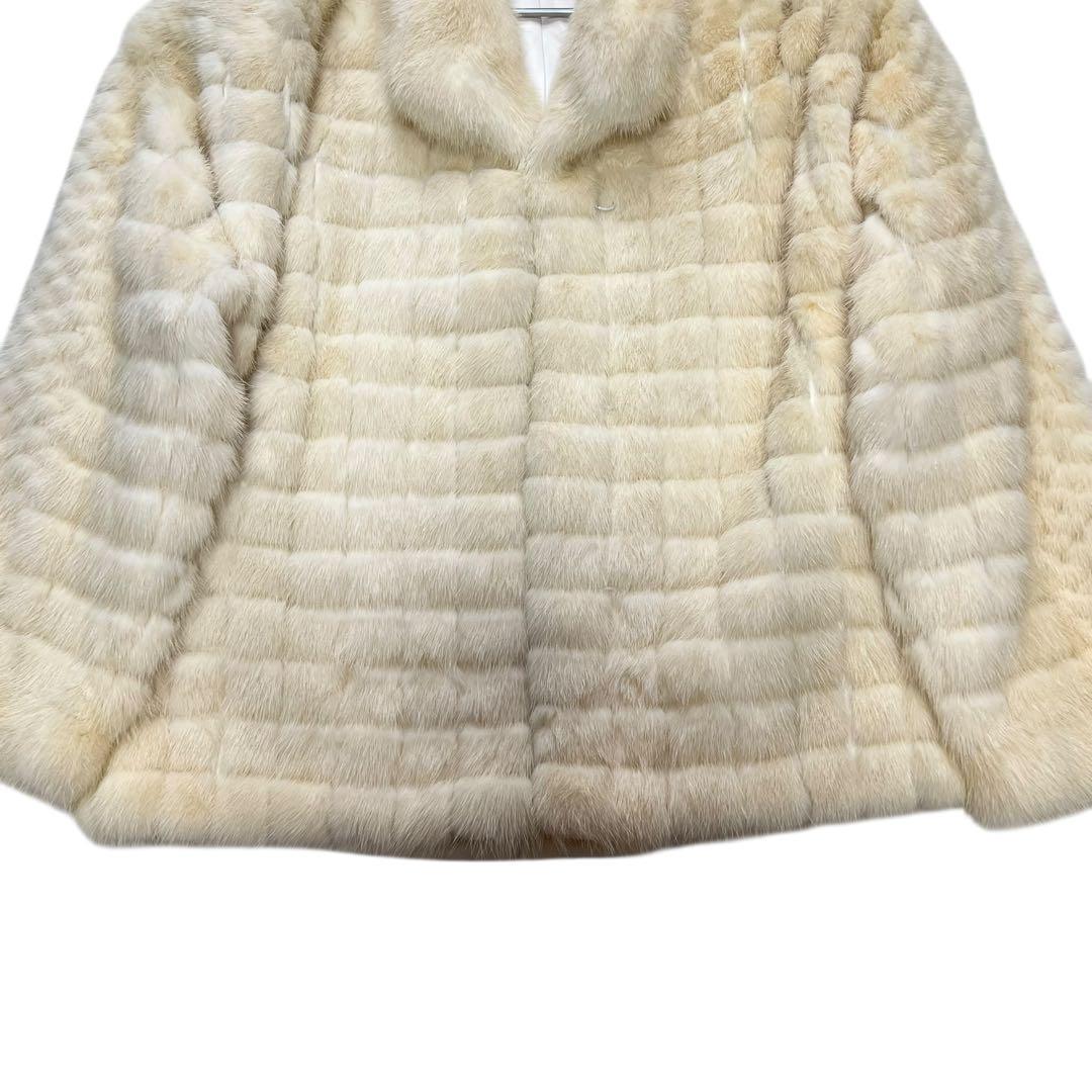 クロップド丈 パールミンク デザインチェック リアルファー 毛皮 ファーコート