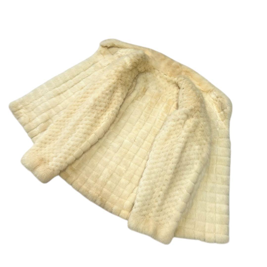 クロップド丈 パールミンク デザインチェック リアルファー 毛皮 ファーコート