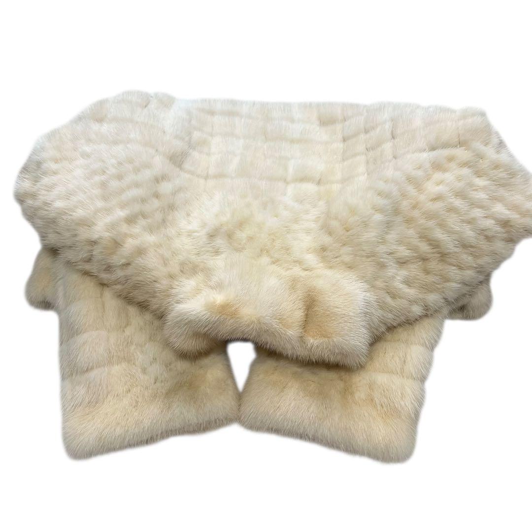 クロップド丈 パールミンク デザインチェック リアルファー 毛皮 ファーコート