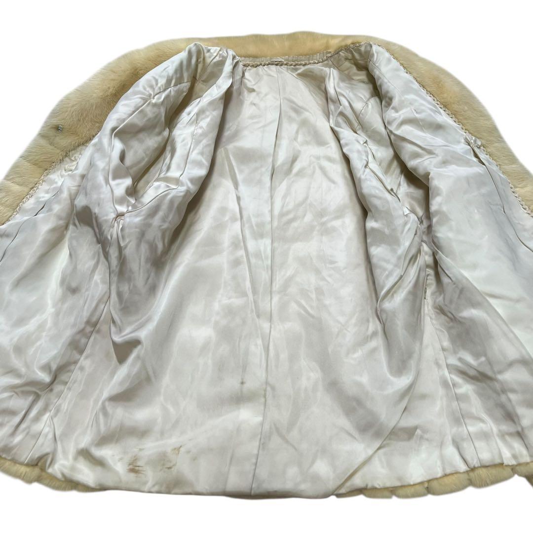 クロップド丈 パールミンク デザインチェック リアルファー 毛皮 ファーコート