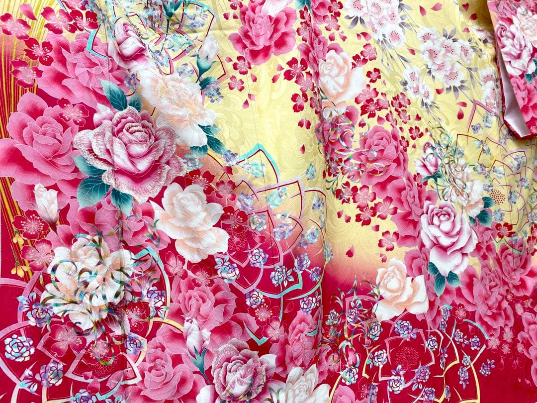 ⭐︎K0837 美品 正絹 振袖 レンタル店放出品 ガード加工 花柄 7号