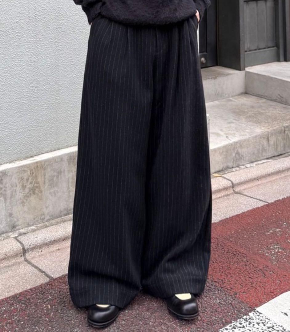 Sinss フランネル２タックワイドストライプスラックス