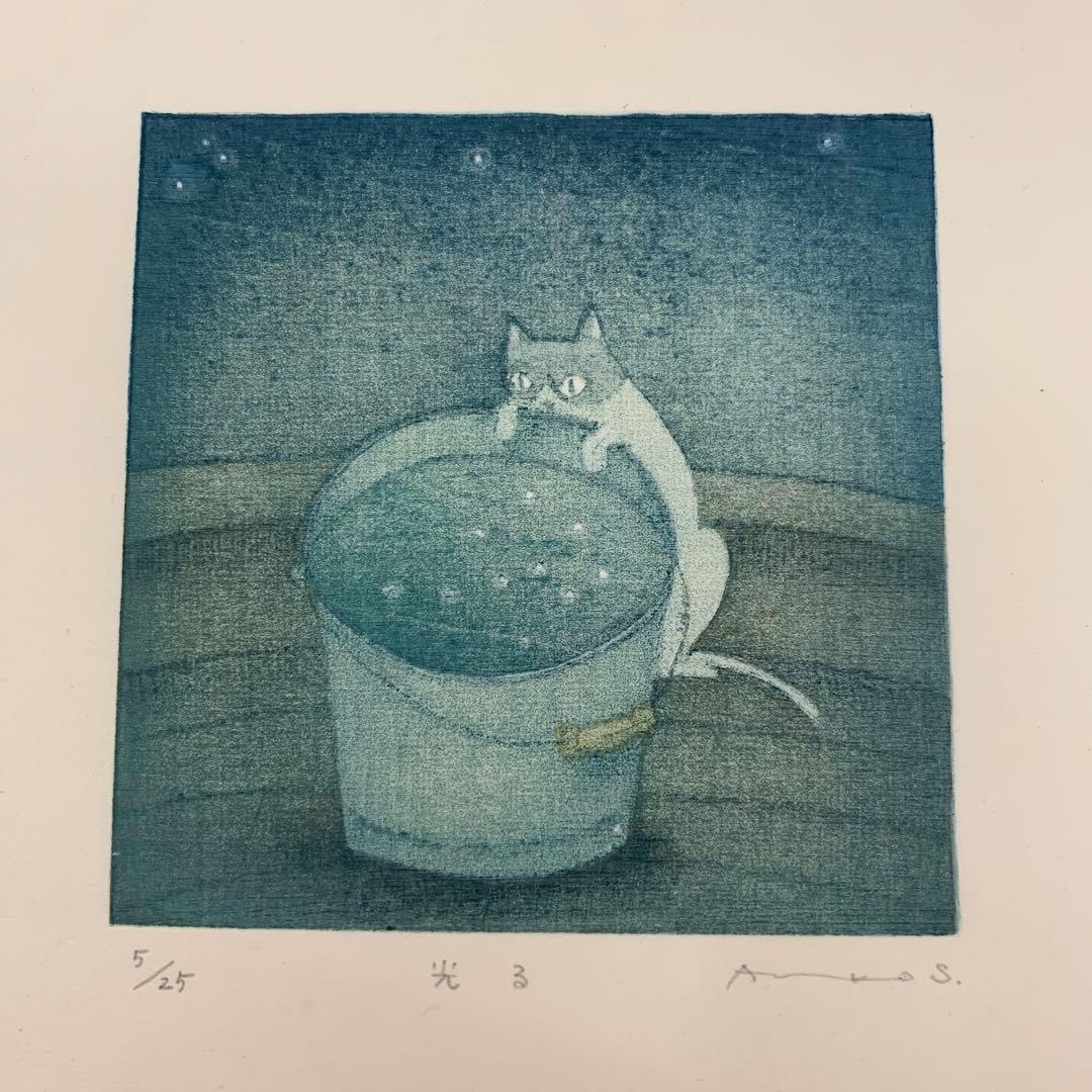 鈴木敦子「光る」限定25 木版画 額付き