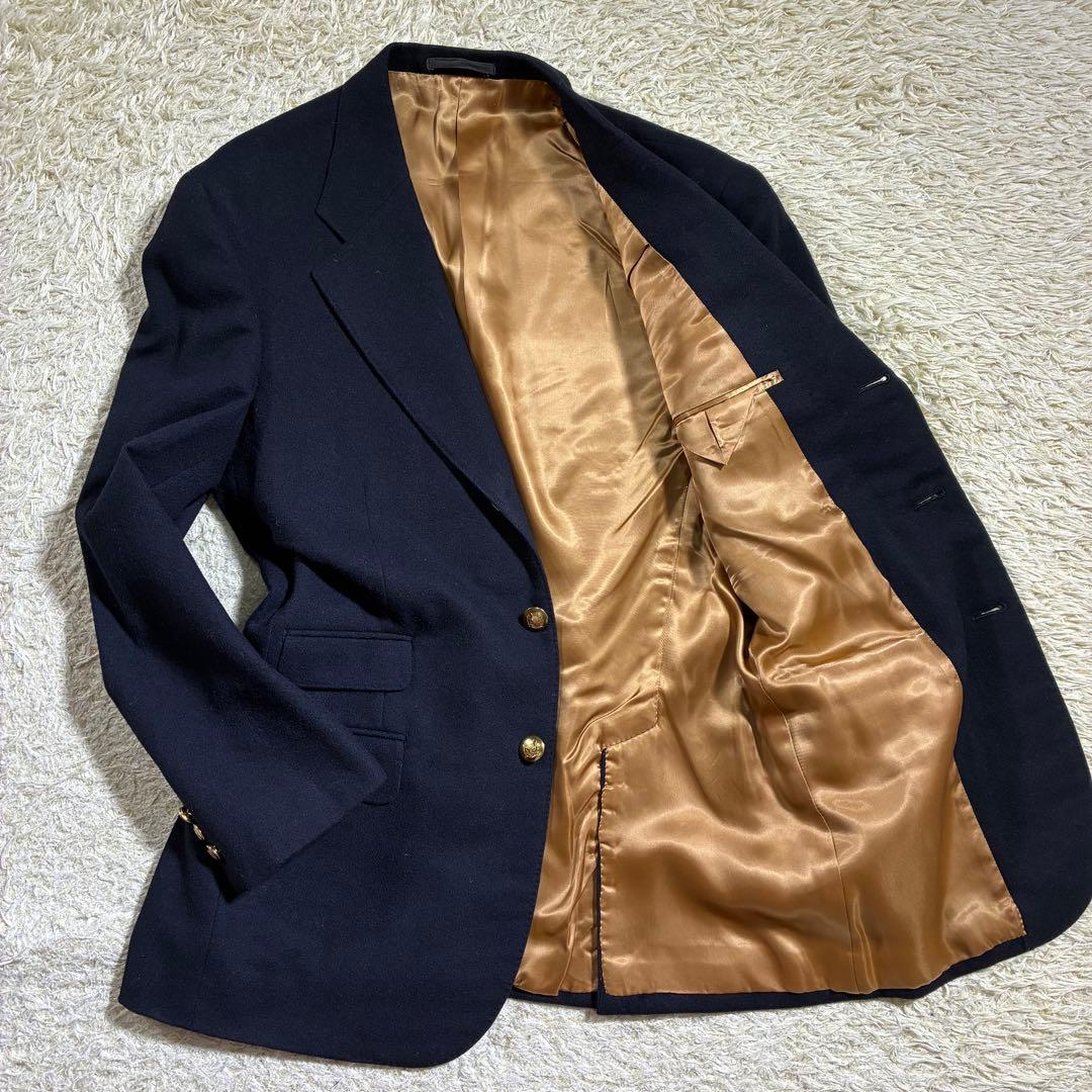 【高級・金ボタン】グレンオーバー　紺ブレ　チェック　ウール テーラードジャケット