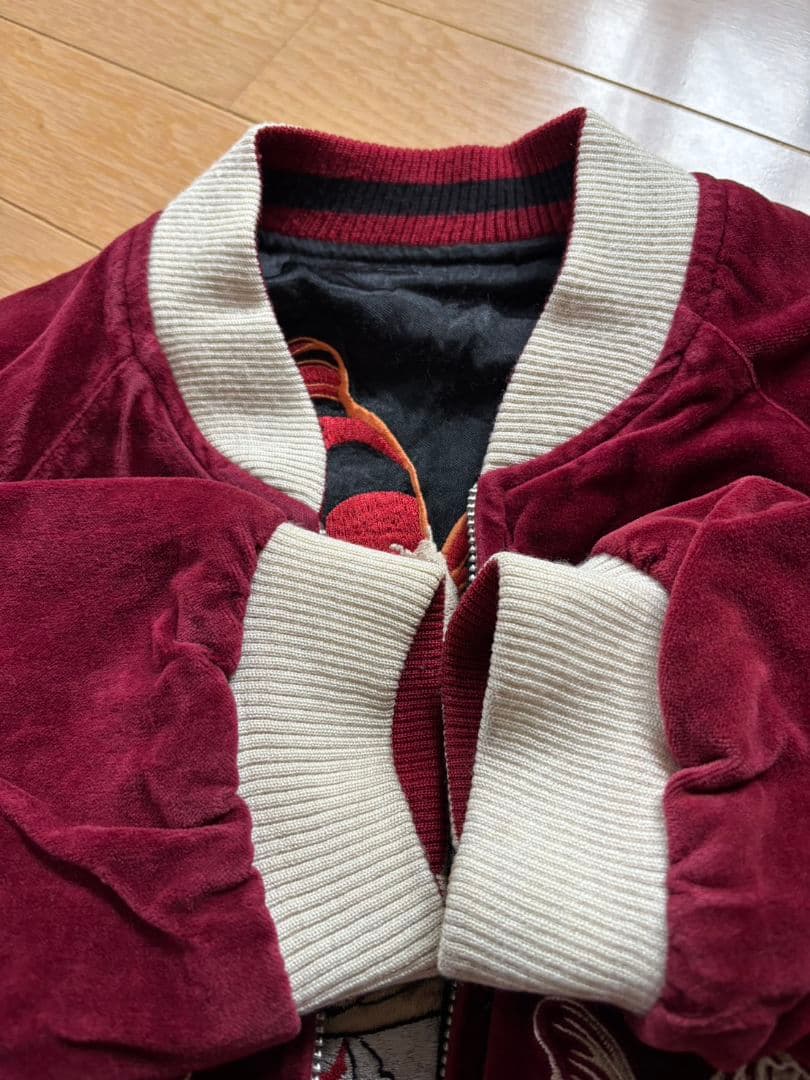 百花繚乱リバーシブルスカジャン 別珍Sサイズワインレッド